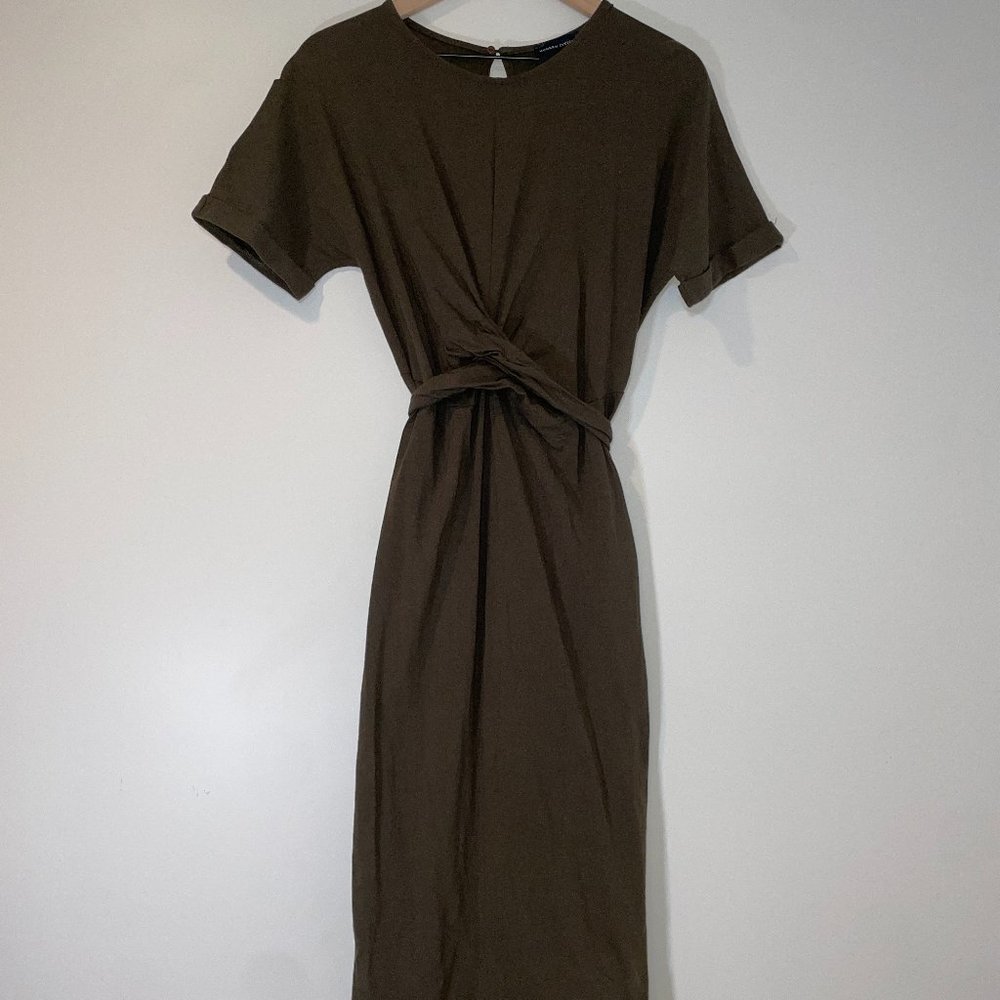 Modern Citizen Dark Olive Green Mckenna Cotton Blend Tie-Front Midi Dress Size S